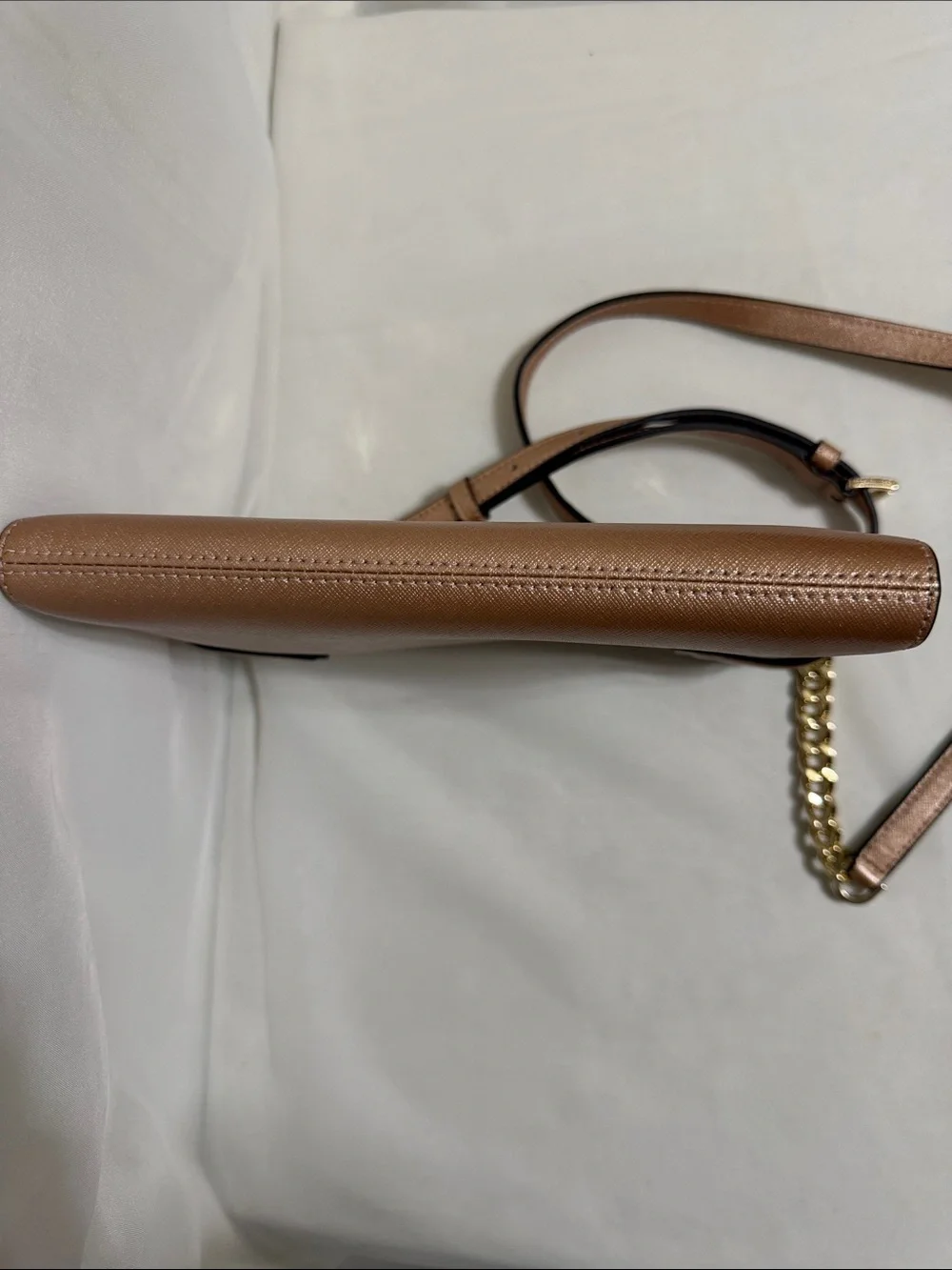 Michael Kors Karla Metallic Leather East West Crossbody In Ballet/Rose Gold